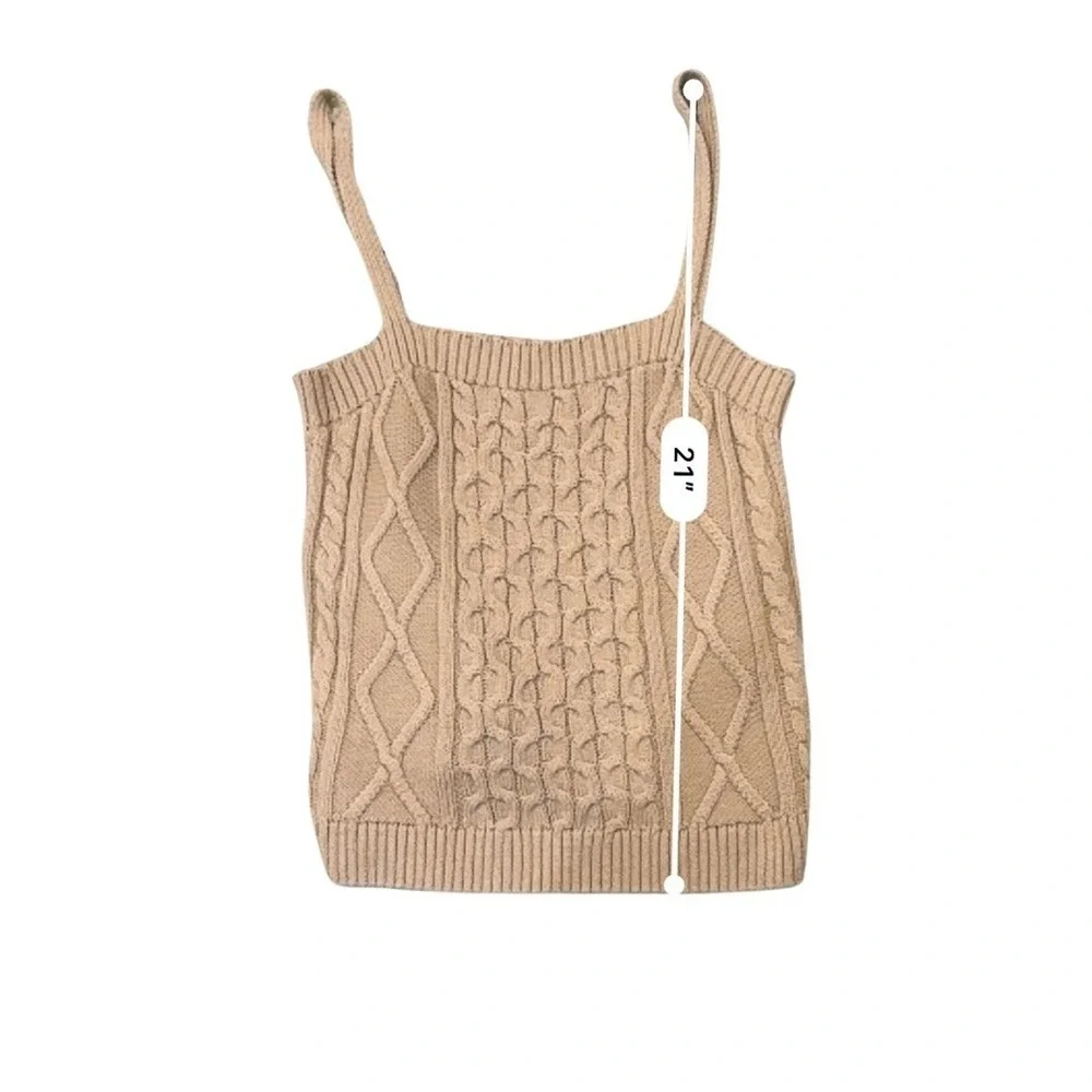 Anthropologie Fisherman Cable Knit Tank Camel Sweater Top Womens Small Preppy - Picture 9 of 11